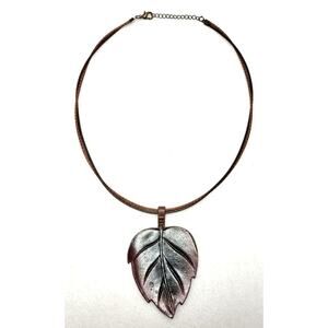 Ficus Leaf Leather Pendant Necklace Artisan Hippie Boho Nature Handmade 18"